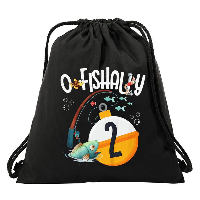 2nd Birthday Fishing Theme For And OFishally 2 Drawstring Bag