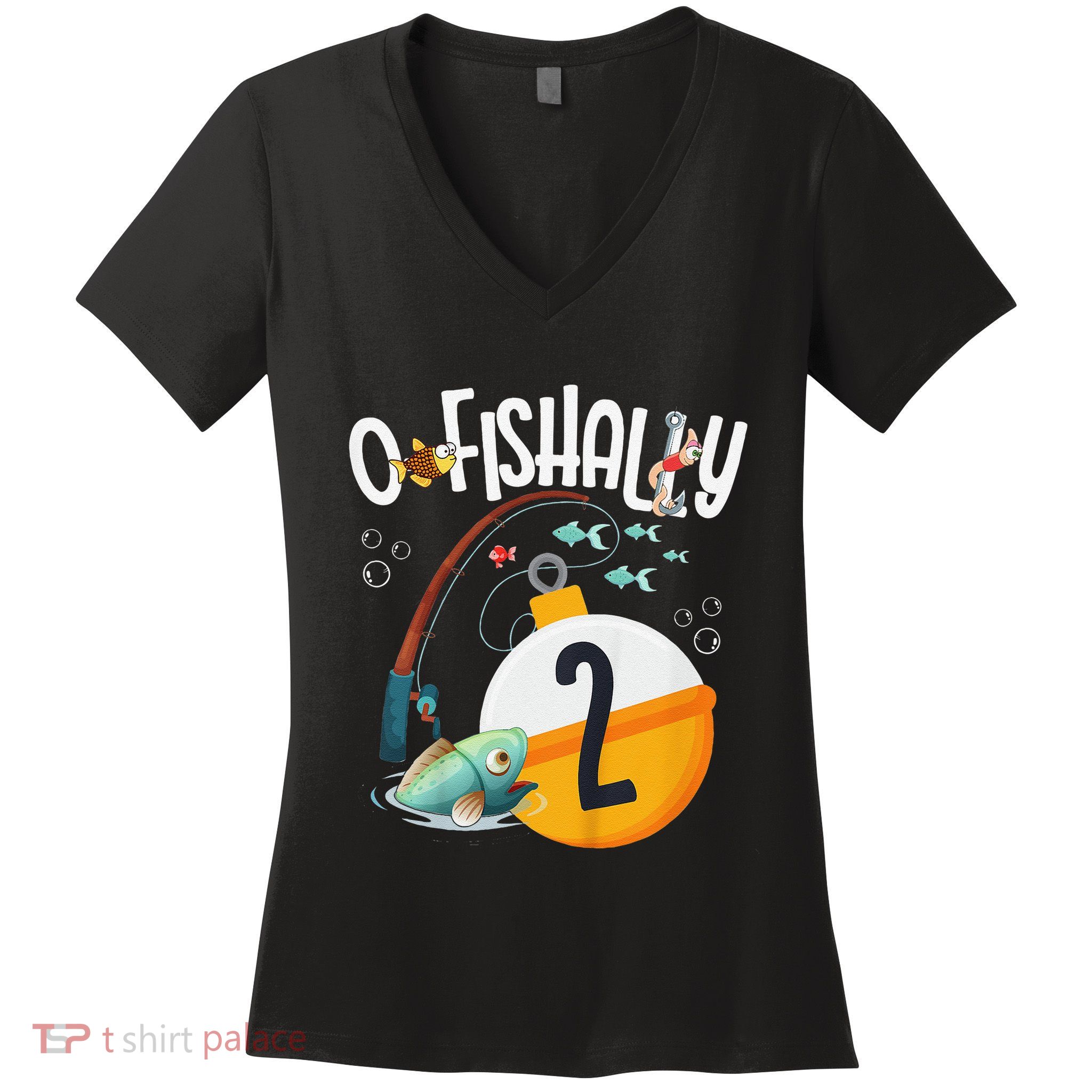 2nd Birthday Fishing Theme For And OFishally 2 Women's V-Neck T-Shirt