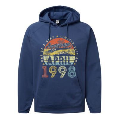 25th Birthday Gift Awesome Since April 1998 25 Year Old Performance Fleece Hoodie