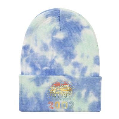 21st Birthday Gift Awesome Since February 2002 21 Year Old Tie Dye 12in Knit Beanie