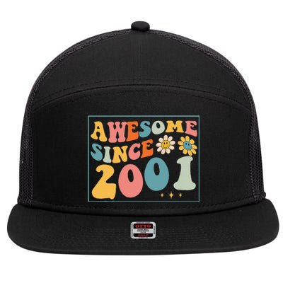 22st Birthday Gifts Awesome Since 2001 22 Years Old Groovy 7 Panel Mesh Trucker Snapback Hat