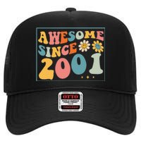 22st Birthday Gifts Awesome Since 2001 22 Years Old Groovy High Crown Mesh Back Trucker Hat