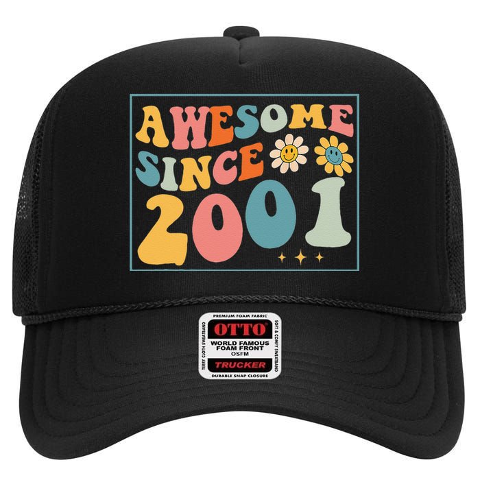 22st Birthday Gifts Awesome Since 2001 22 Years Old Groovy High Crown Mesh Back Trucker Hat