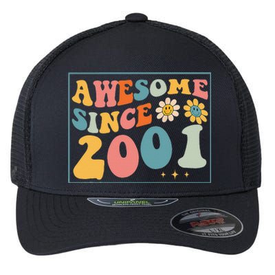 22st Birthday Gifts Awesome Since 2001 22 Years Old Groovy Flexfit Unipanel Trucker Cap