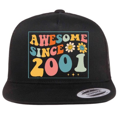 22st Birthday Gifts Awesome Since 2001 22 Years Old Groovy Flat Bill Trucker Hat