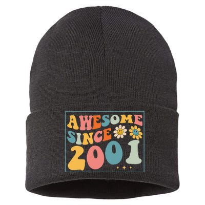 22st Birthday Gifts Awesome Since 2001 22 Years Old Groovy Sustainable Knit Beanie