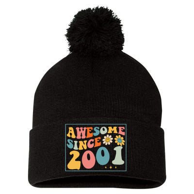 22st Birthday Gifts Awesome Since 2001 22 Years Old Groovy Pom Pom 12in Knit Beanie