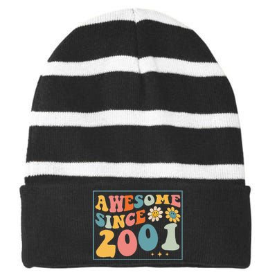 22st Birthday Gifts Awesome Since 2001 22 Years Old Groovy Striped Beanie with Solid Band