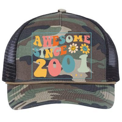 22st Birthday Gifts Awesome Since 2001 22 Years Old Groovy Retro Rope Trucker Hat Cap