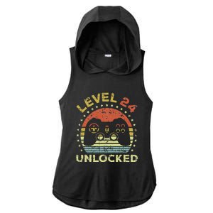 24th Birthday Gaming Level 24 Unlocked Ladies PosiCharge Tri-Blend Wicking Draft Hoodie Tank