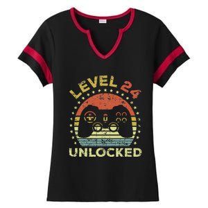 24th Birthday Gaming Level 24 Unlocked Ladies Halftime Notch Neck Tee