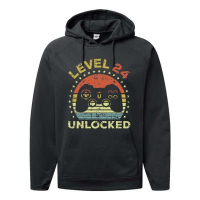 24th Birthday Gaming Level 24 Unlocked Performance Fleece Hoodie