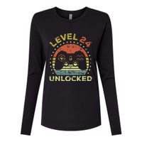 24th Birthday Gaming Level 24 Unlocked Womens Cotton Relaxed Long Sleeve T-Shirt