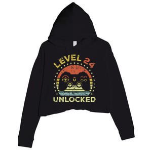 24th Birthday Gaming Level 24 Unlocked Crop Fleece Hoodie