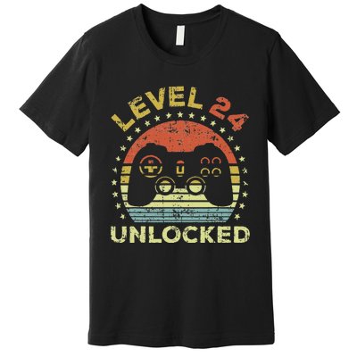 24th Birthday Gaming Level 24 Unlocked Premium T-Shirt