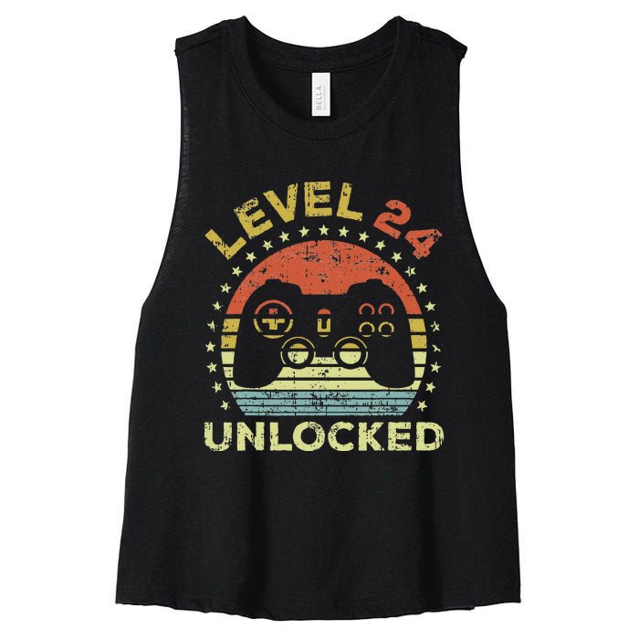 24th Birthday Gaming Level 24 Unlocked Women's Racerback Cropped Tank