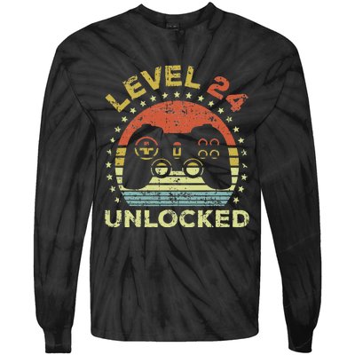 24th Birthday Gaming Level 24 Unlocked Tie-Dye Long Sleeve Shirt