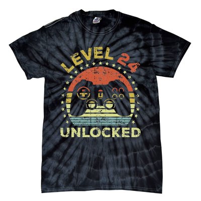 24th Birthday Gaming Level 24 Unlocked Tie-Dye T-Shirt