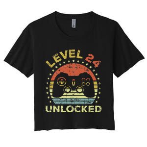 24th Birthday Gaming Level 24 Unlocked Women's Crop Top Tee