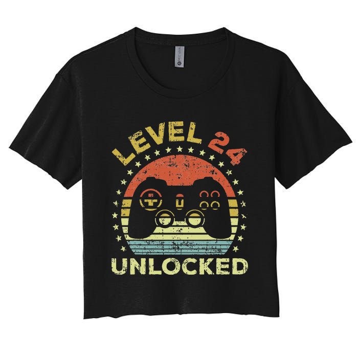 24th Birthday Gaming Level 24 Unlocked Women's Crop Top Tee