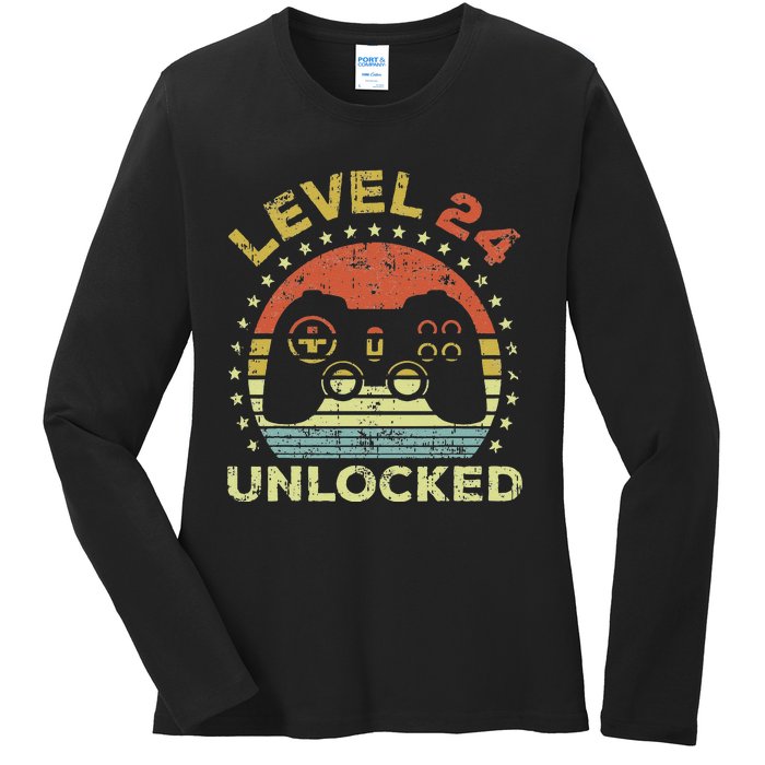 24th Birthday Gaming Level 24 Unlocked Ladies Long Sleeve Shirt