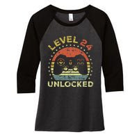 24th Birthday Gaming Level 24 Unlocked Women's Tri-Blend 3/4-Sleeve Raglan Shirt