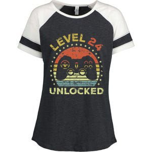 24th Birthday Gaming Level 24 Unlocked Enza Ladies Jersey Colorblock Tee