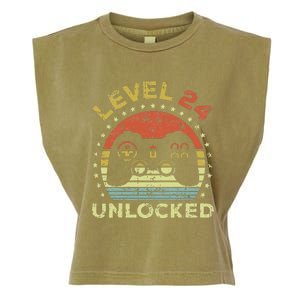 24th Birthday Gaming Level 24 Unlocked Garment-Dyed Women's Muscle Tee