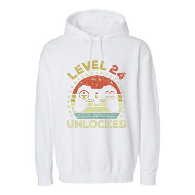 24th Birthday Gaming Level 24 Unlocked Garment-Dyed Fleece Hoodie