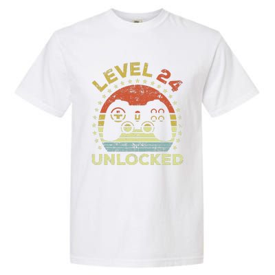 24th Birthday Gaming Level 24 Unlocked Garment-Dyed Heavyweight T-Shirt