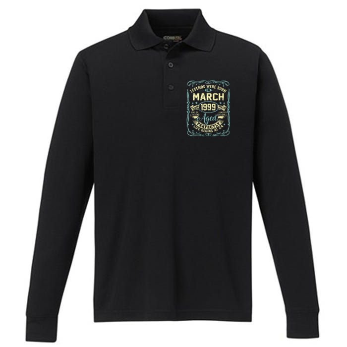 24th Birthday Gift 24 Years Old Legends Born March 1999 Performance Long Sleeve Polo