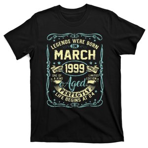 24th Birthday Gift 24 Years Old Legends Born March 1999 T-Shirt