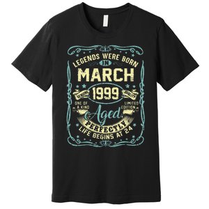 24th Birthday Gift 24 Years Old Legends Born March 1999 Premium T-Shirt