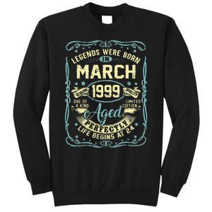 24th Birthday Gift 24 Years Old Legends Born March 1999 Tall Sweatshirt