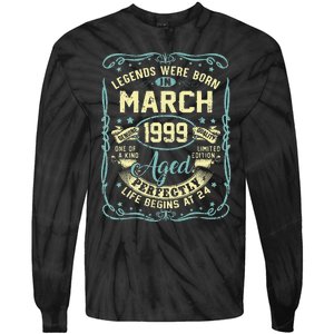 24th Birthday Gift 24 Years Old Legends Born March 1999 Tie-Dye Long Sleeve Shirt