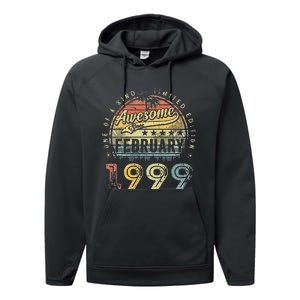 24th Birthday Gift Awesome Since February 1999 24 Year Old Performance Fleece Hoodie