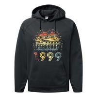 24th Birthday Gift Awesome Since February 1999 24 Year Old Performance Fleece Hoodie