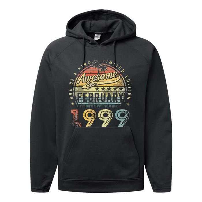 24th Birthday Gift Awesome Since February 1999 24 Year Old Performance Fleece Hoodie