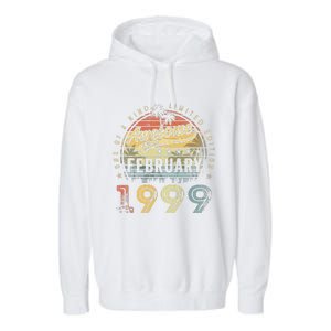 24th Birthday Gift Awesome Since February 1999 24 Year Old Garment-Dyed Fleece Hoodie