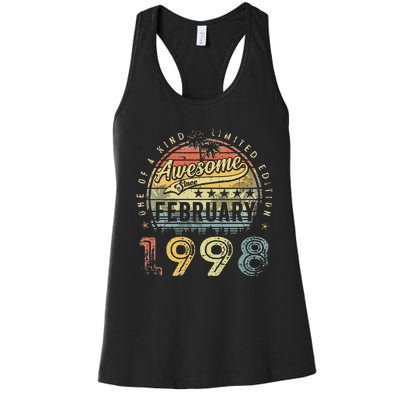 25th Birthday Gift Awesome Since February 1998 25 Year Old Women's Racerback Tank