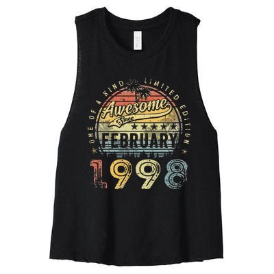 25th Birthday Gift Awesome Since February 1998 25 Year Old Women's Racerback Cropped Tank