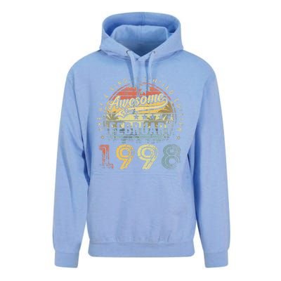 25th Birthday Gift Awesome Since February 1998 25 Year Old Unisex Surf Hoodie