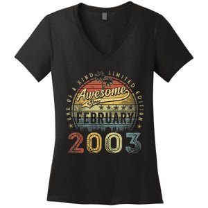 20th Birthday Gift Awesome Since February 2003 20 Year Old Women's V-Neck T-Shirt