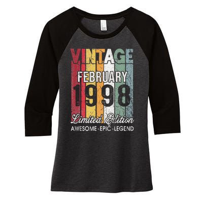 25th Birthday Gift February 1998 Limited Edition 25 Yrs Old Women's Tri-Blend 3/4-Sleeve Raglan Shirt