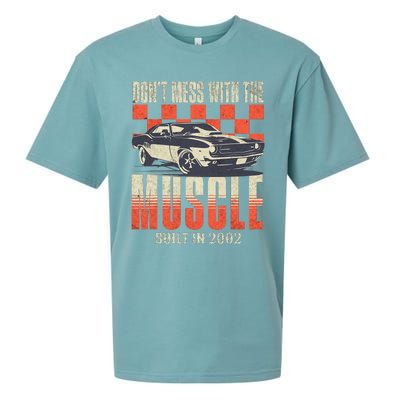 21st Birthday Gift Born 2002 Vintage Muscle Car Sueded Cloud Jersey T-Shirt