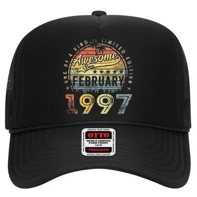 26th Birthday Gift Awesome Since February 1997 26 Year Old High Crown Mesh Back Trucker Hat