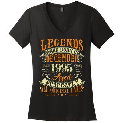 27th Birthday Gift 27 Years Old Legends Born December 1995 Women's V-Neck T-Shirt