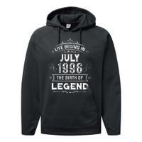 27th Birthday Gifts Vintage July 1996 27 Years Old Performance Fleece Hoodie