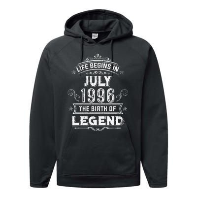 27th Birthday Gifts Vintage July 1996 27 Years Old Performance Fleece Hoodie