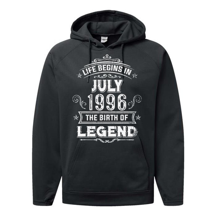 27th Birthday Gifts Vintage July 1996 27 Years Old Performance Fleece Hoodie